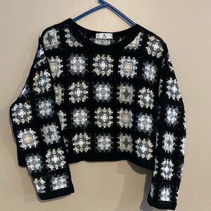 Black and White crochet sweater